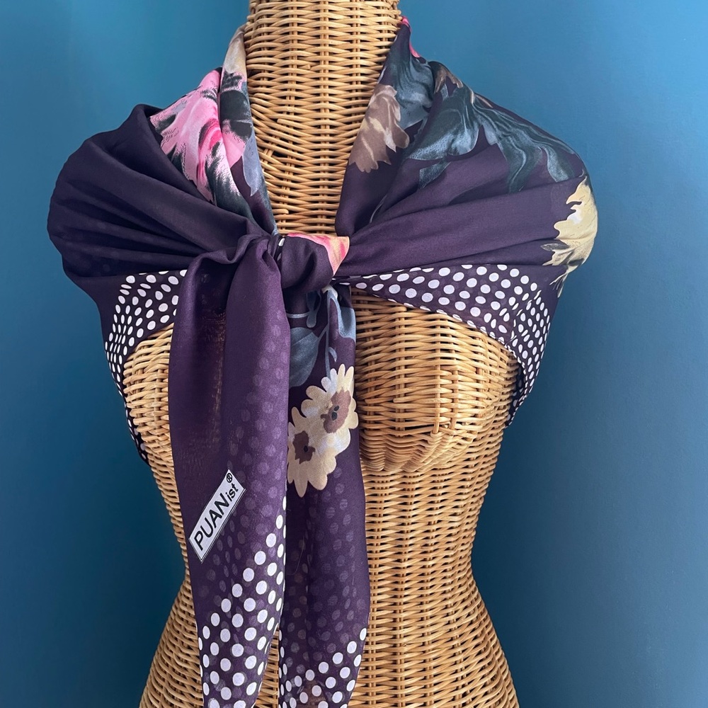 PUANist Floral Polka Dot Square Scarf Purple Pink Plum